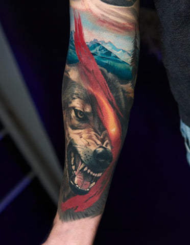 tattoo tatouage color portrait couleur montreal quebec canada loup wolf