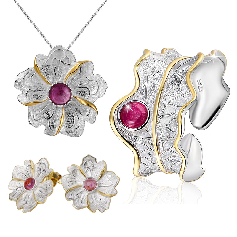 GlowMe Peony Flower Pink Jewelry Set