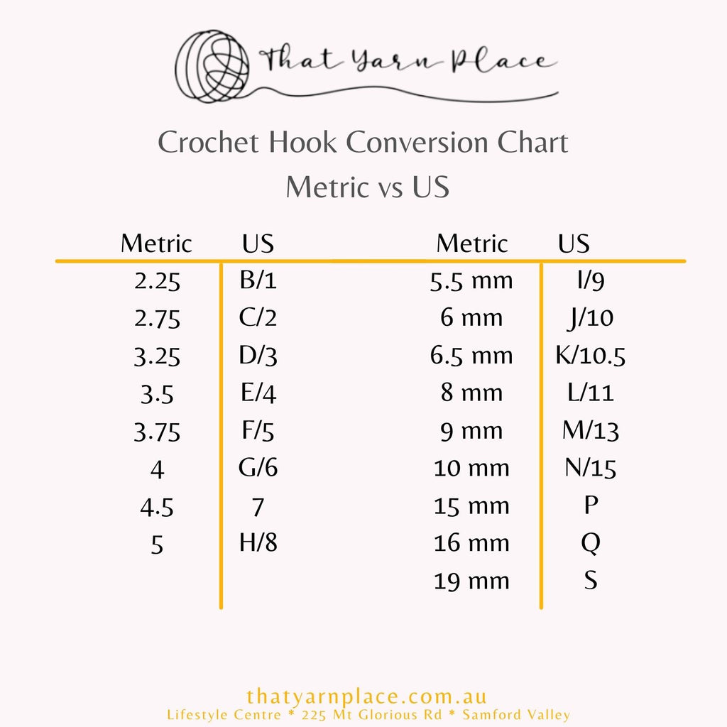 Crochet Hook Conversion Chart Metric to US