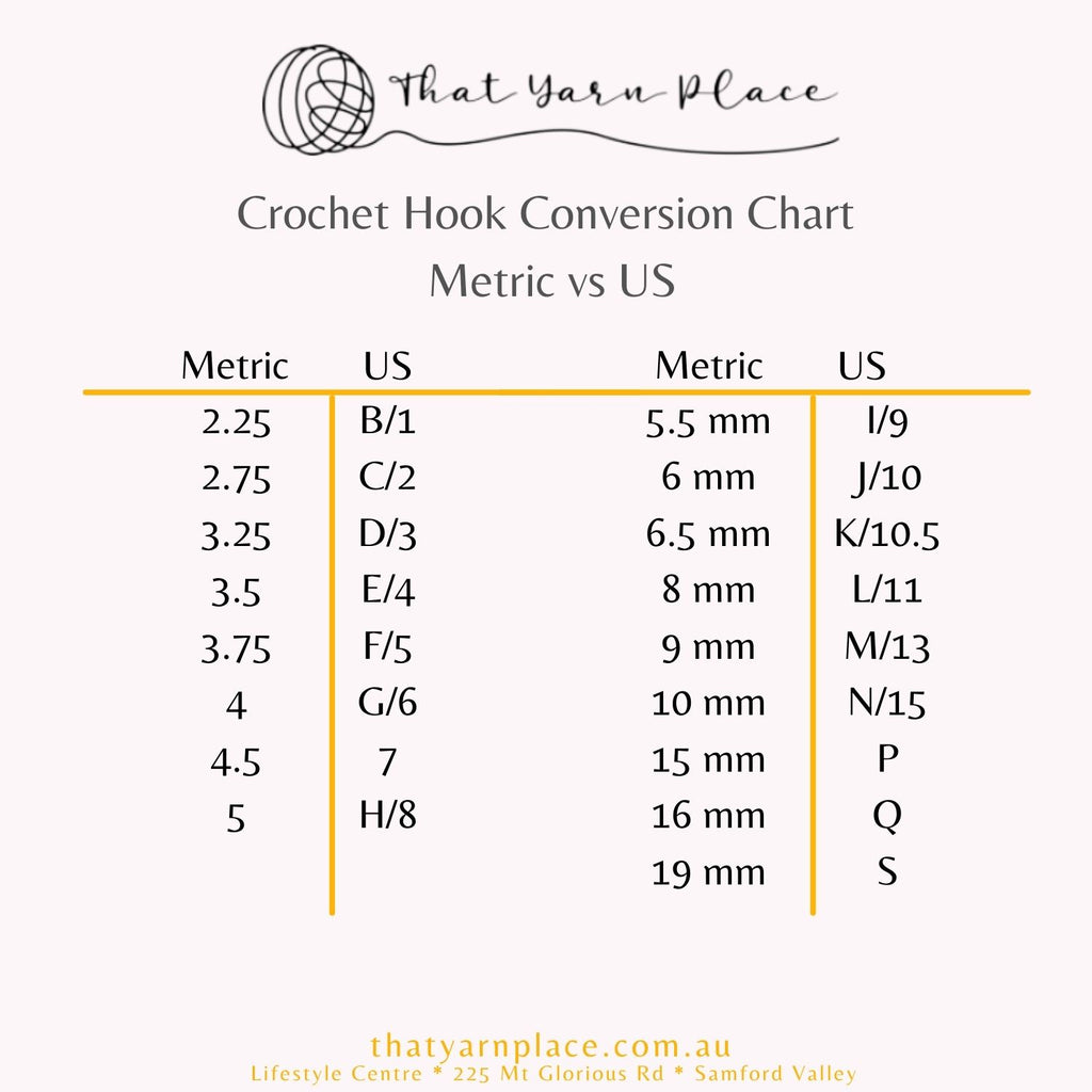 Crochet Hook Conversion Chart Metric vs US - That Yarn Place