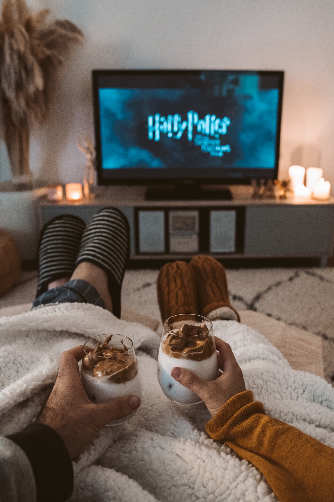 cozy movie night set up