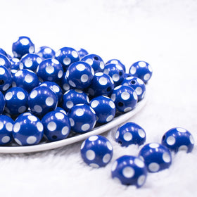 16mm Blue with White Polka Dots Bubblegum Beads