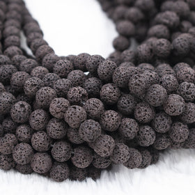 RVG 8mm Natural Black Lava Rock Beads Round Gemstone Volcanic Rock Gemstone Loose Stone Mala 15.5 in Strand for Jewelry Making (approx 45-48 Pcs)