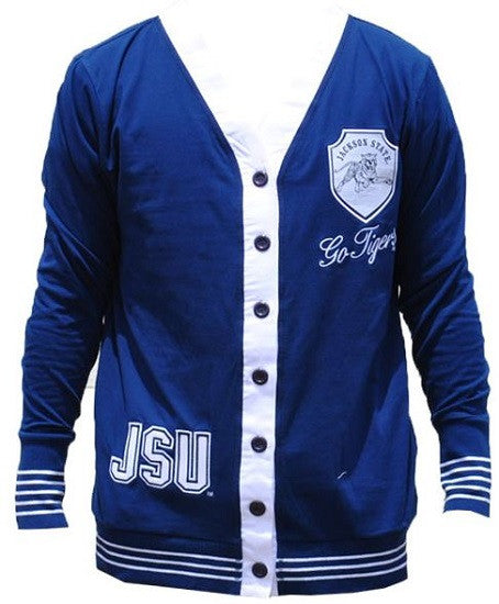 Jackson State sweater - ladies cardigan - blue – It's A Black Thang.com