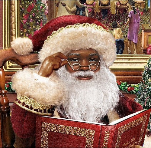 Storytelling Santa with John Holyfield art - African American Santa Cl