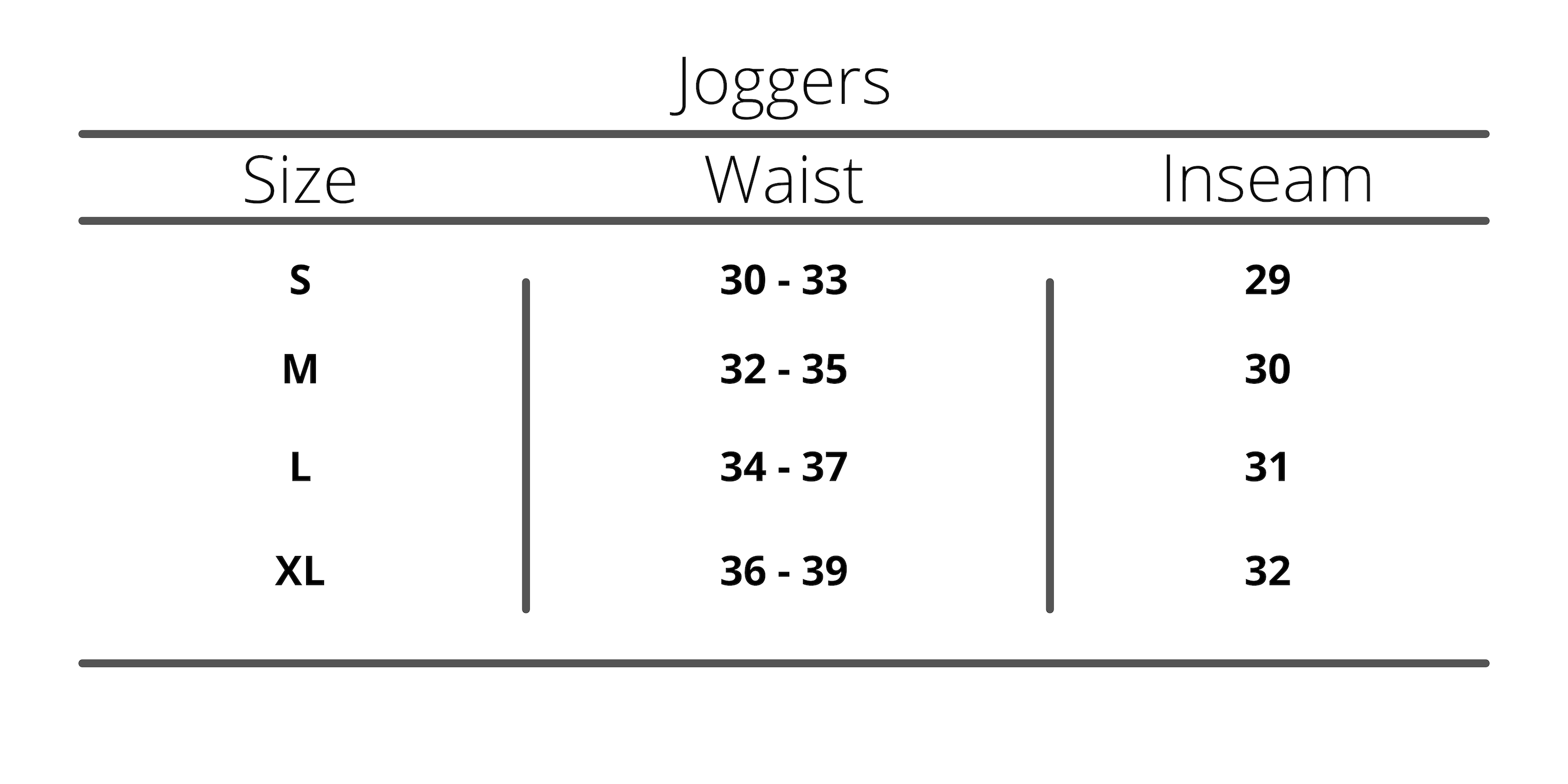 Joggers Size Chart