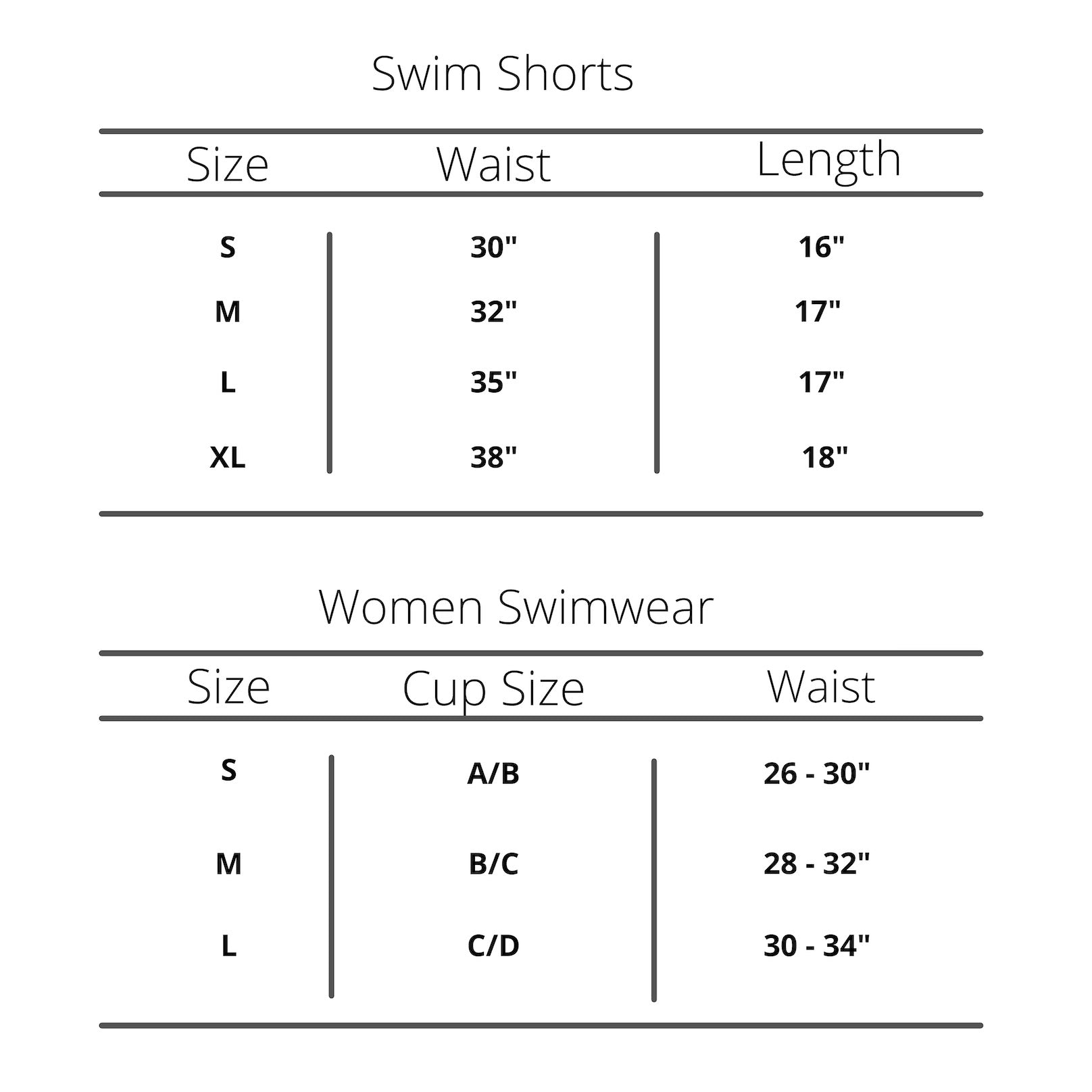 Swimwear Size Chart Fire Kai