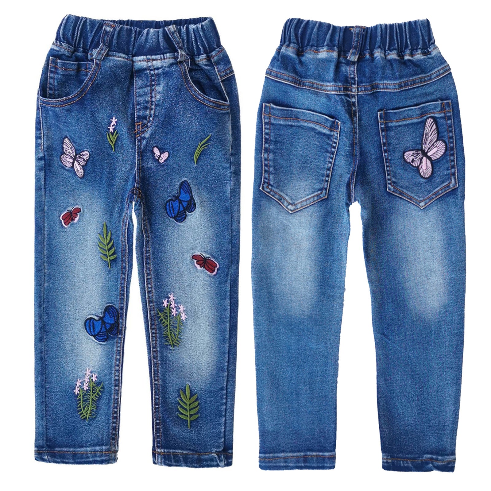 Kidscool Space Little Big Girls Butterfly Grass Slim Jean Pants