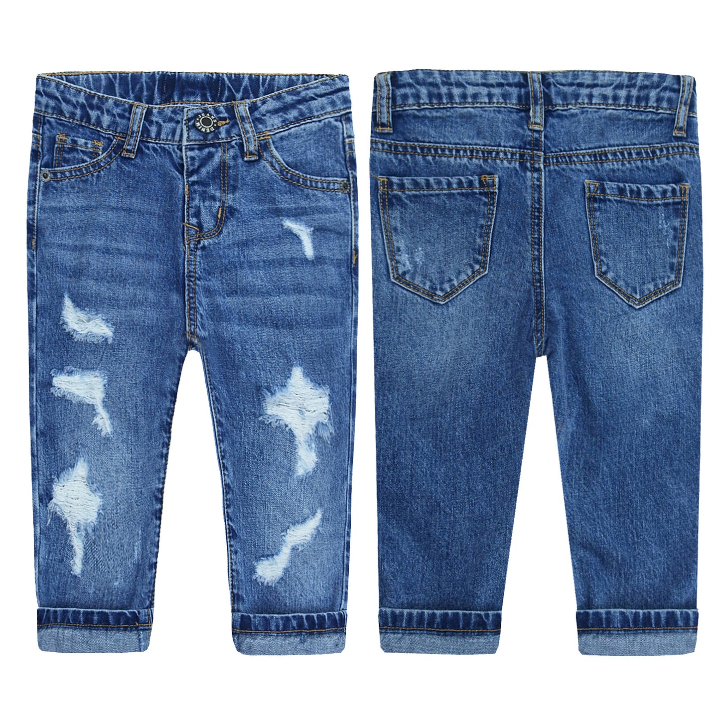 Little Kid Elastic Band Fashion Ripped Jeans