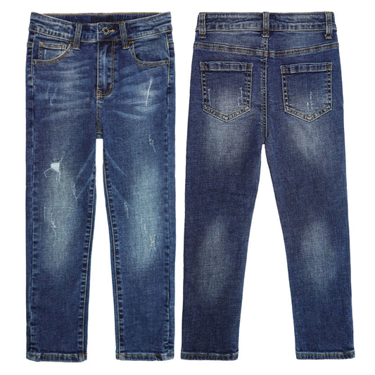 Ripped Holes Stone Washed Soft Slim Kids Jeans – Kidscool Space