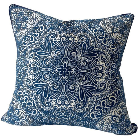 Medallion Blue and White Normandy Throw Pillow – Sky Iris