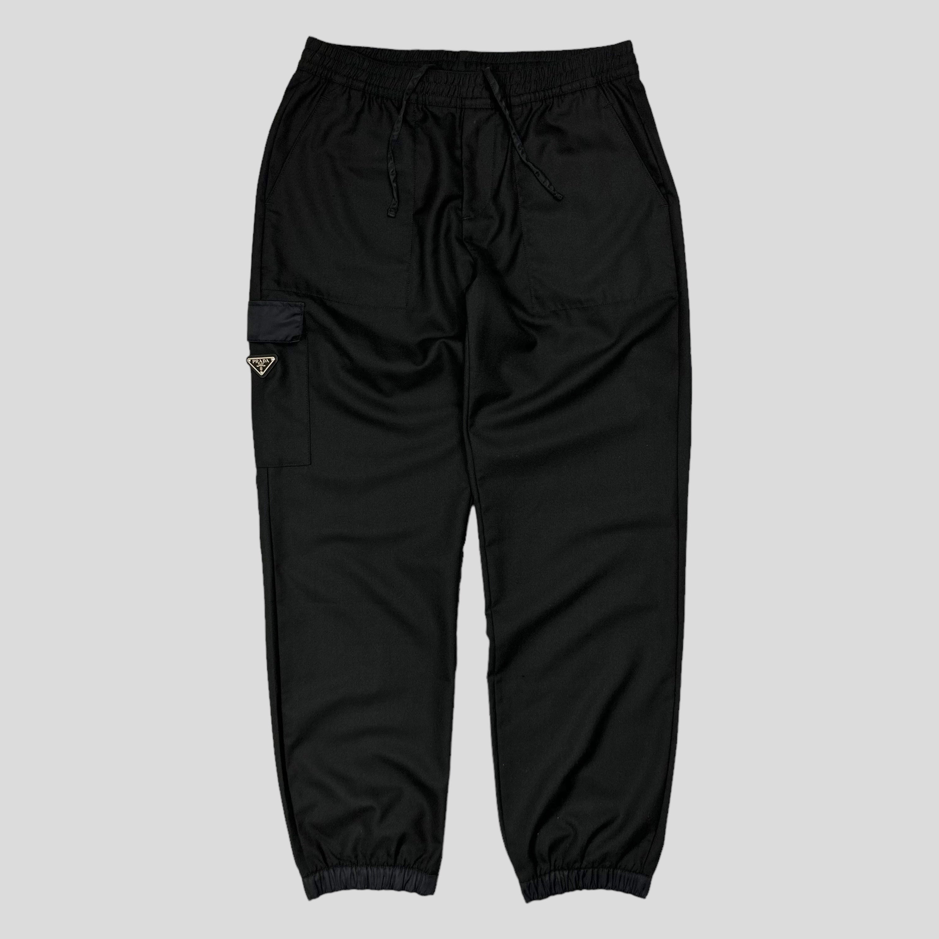 image of Prada Milano 2022 Wool & Nylon Gabardine Cargo Trackpants - M