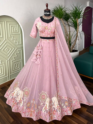Light Pink color Hand Embroidery machine work Designer Lehenga Choli for Wedding Function BL1603