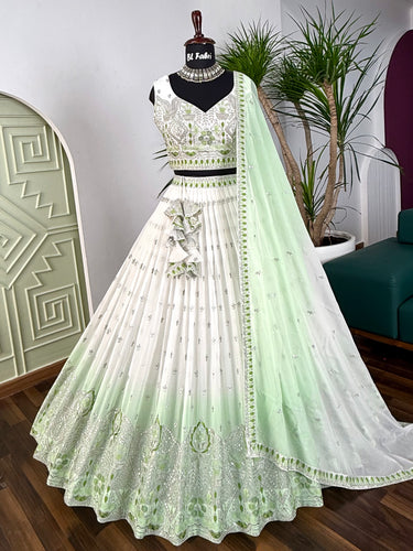 Shadding White Green color Sequence Embroidery work Designer Lehenga Choli BL1595