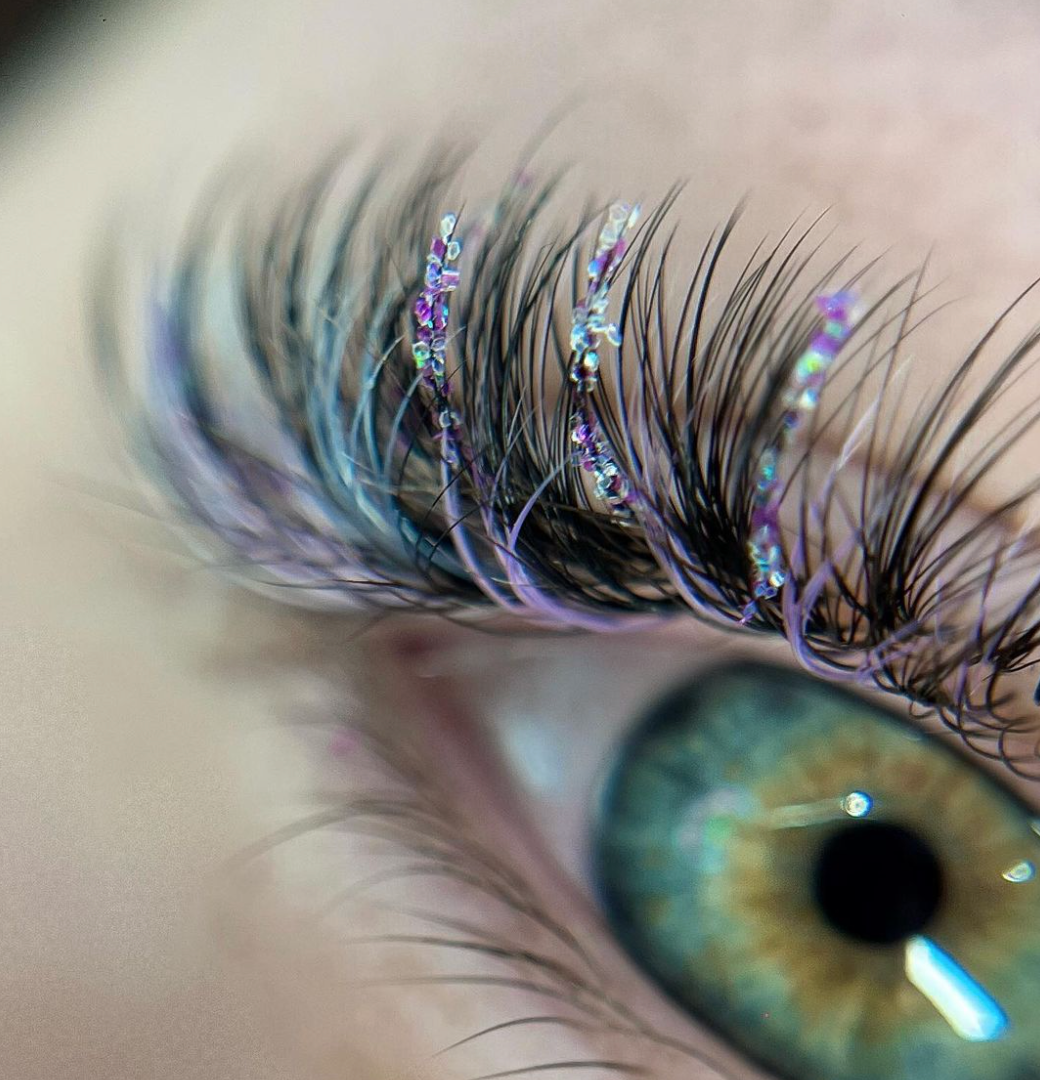 Glitter Eyelash Extensions on Model