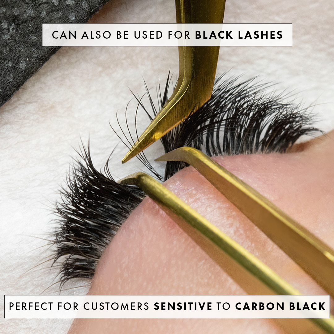 London Lash Crystal Bond Clear Lash Glue on Black Eyelash Volume Fan Extensions