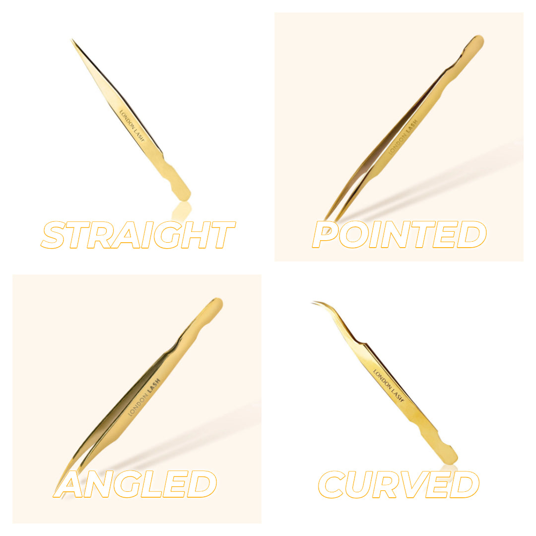 London Lash Isolation Tweezers for Classic Lashes Straight Angled Curved and Pointed Tweezers