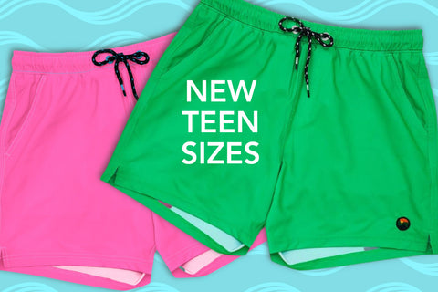 Teen Boy board shorts in Palm Beach Pink and Lorne Green, size 14-15