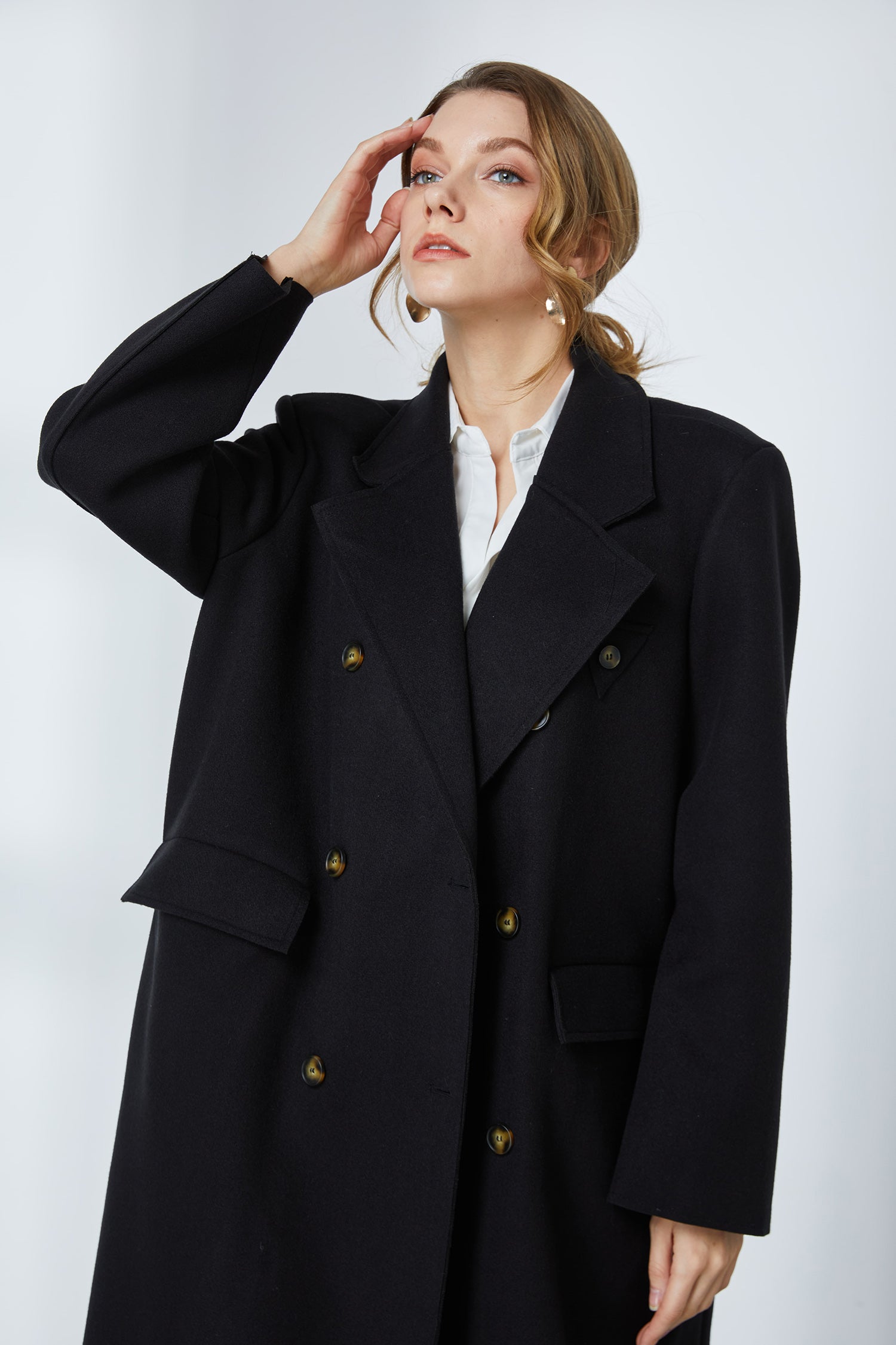 Buy Wholesale Double-Breast Wool-blended Coat with Shoulder Pads