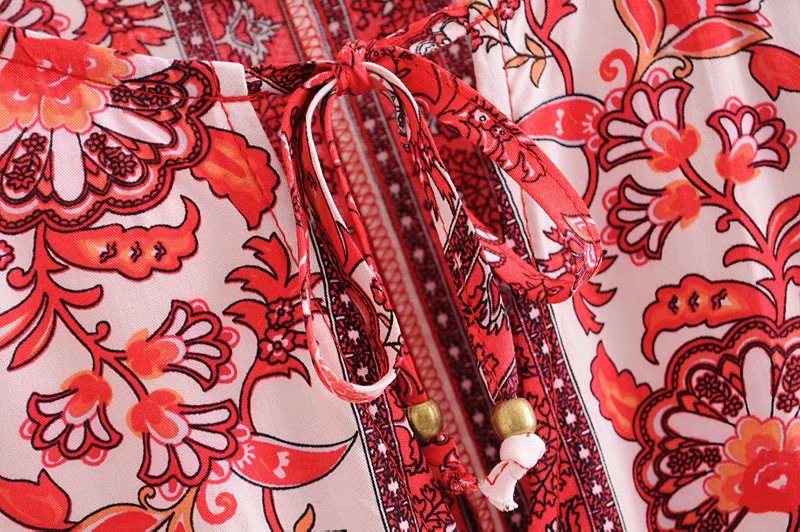Bohemian Style Floral Print Red Boho Maxi Dress - WILLA