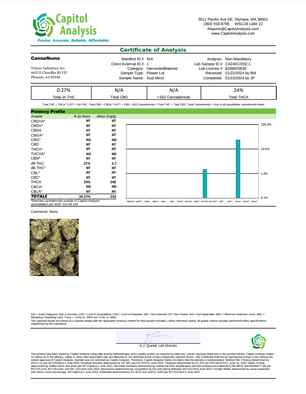 Luckys Acai Mintz THCA Flower Lab Report