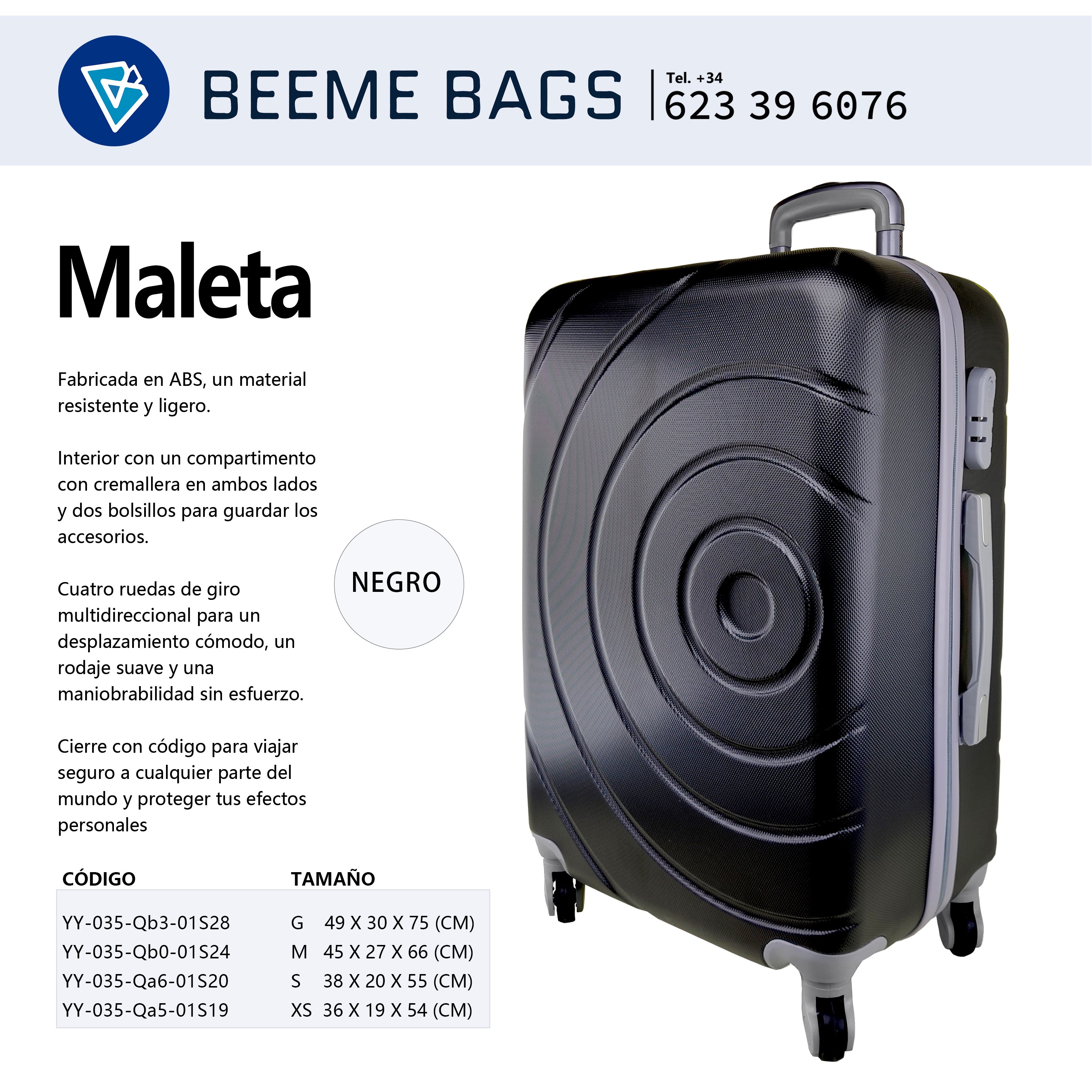 Maleta 24inch(≈45 x 27 66 cm) 18-22kg Beeme bags