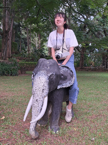 スリランカバンガローで象に乗る泰果