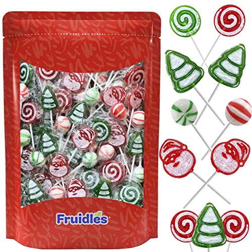 Christmas Lollipops Santa, Tree, Swirl, Candy Canes, and Sweet Ball  Assortment, Mixed Fruit Flavor