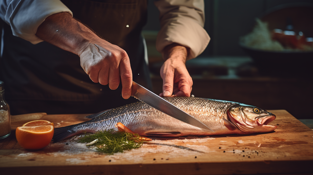 Ein Koch filetiert einen Fisch