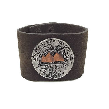 Leather Snap Bracelet - Not All Who Wander Are Lost