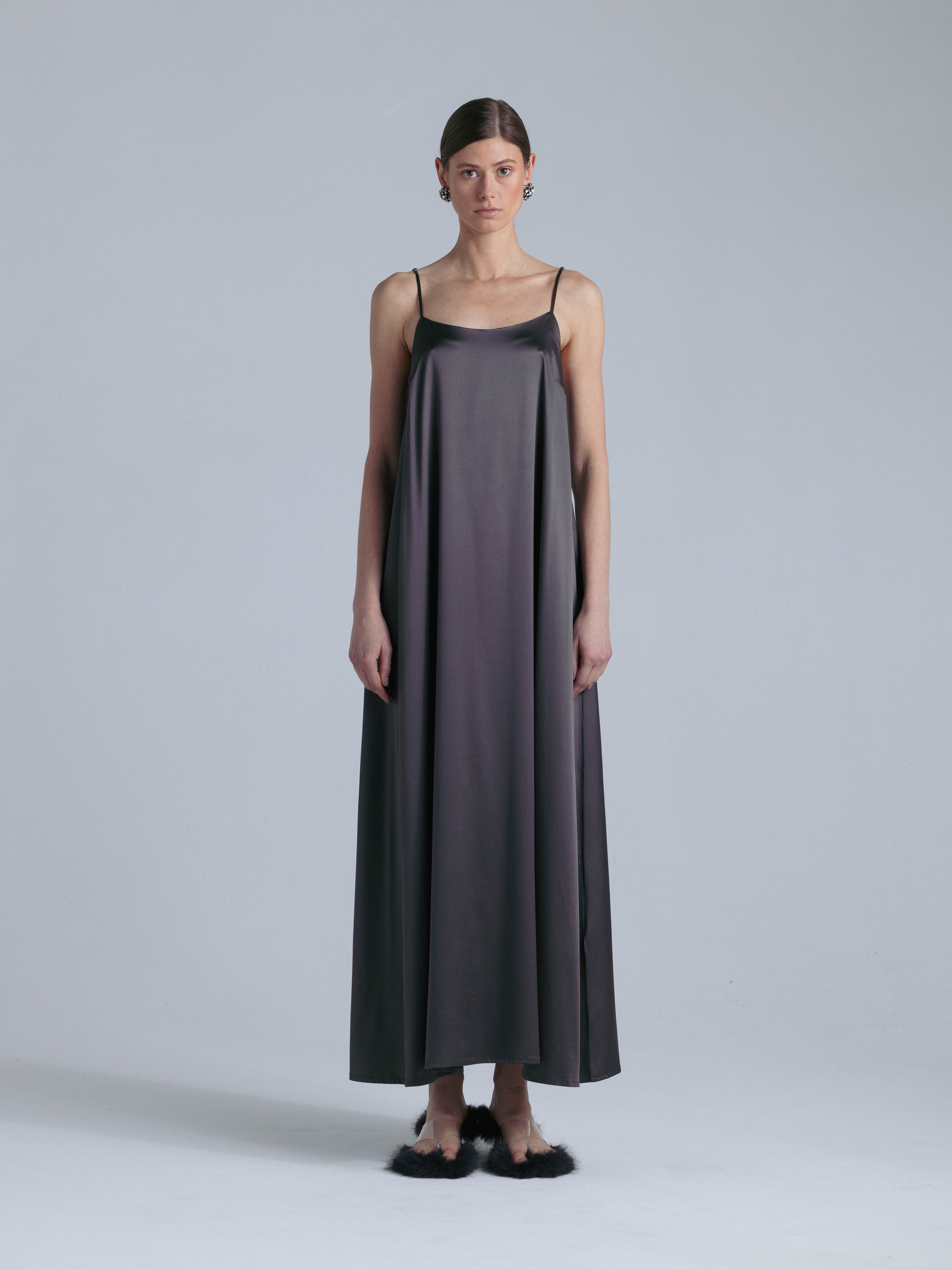 Silk Maxi Slip Dress 'Aphrodite' in Magic Grey