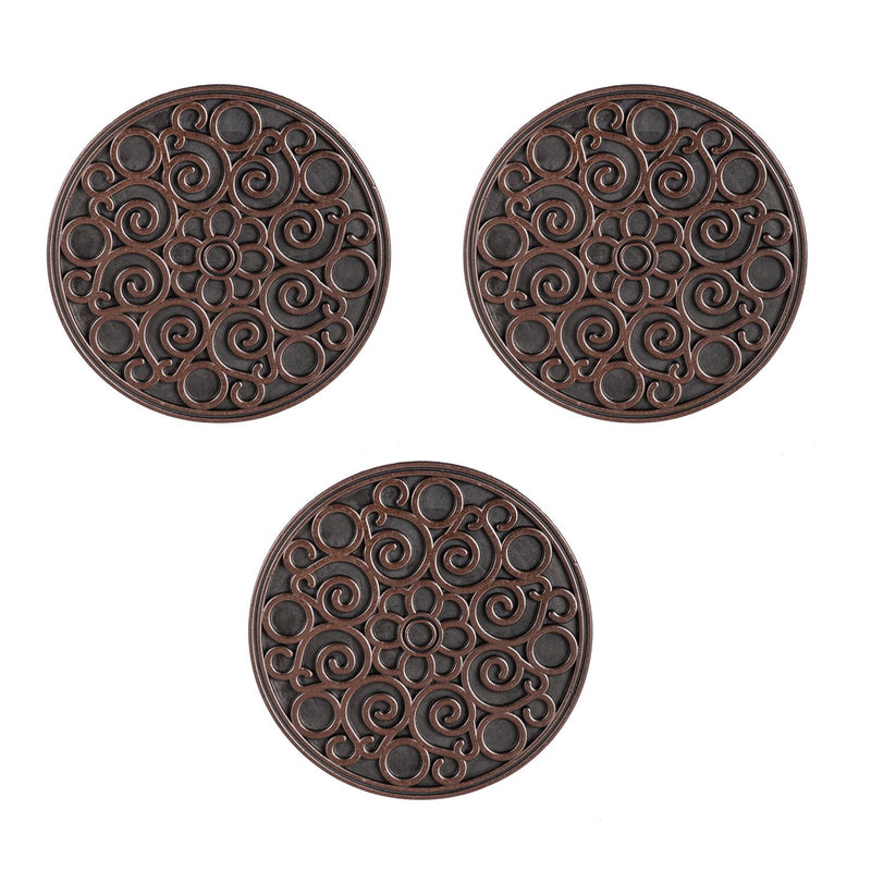 Recycled Rubber Stepping Stones, Set of 3 - Copper Flower Swirl, 11.75"x11.75"x0.5"inches