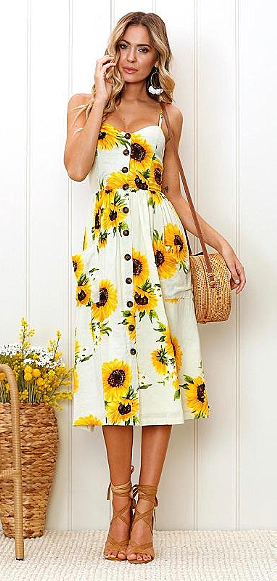 大切な Sunflower-Printed Midi Midi Dress Dresses - www