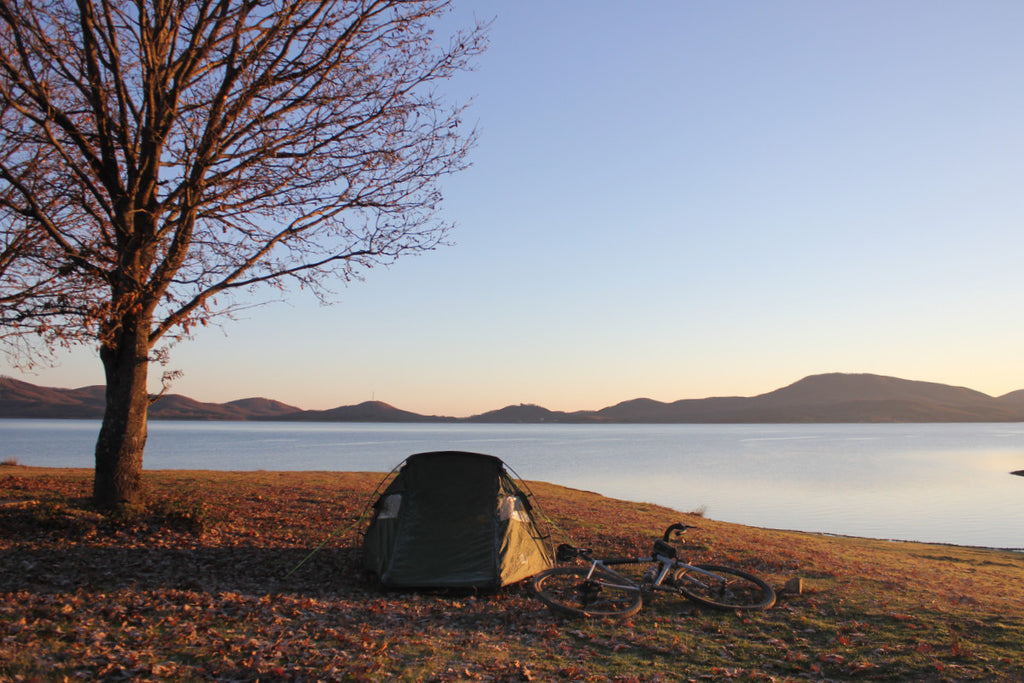 Bike camping morning at the lake