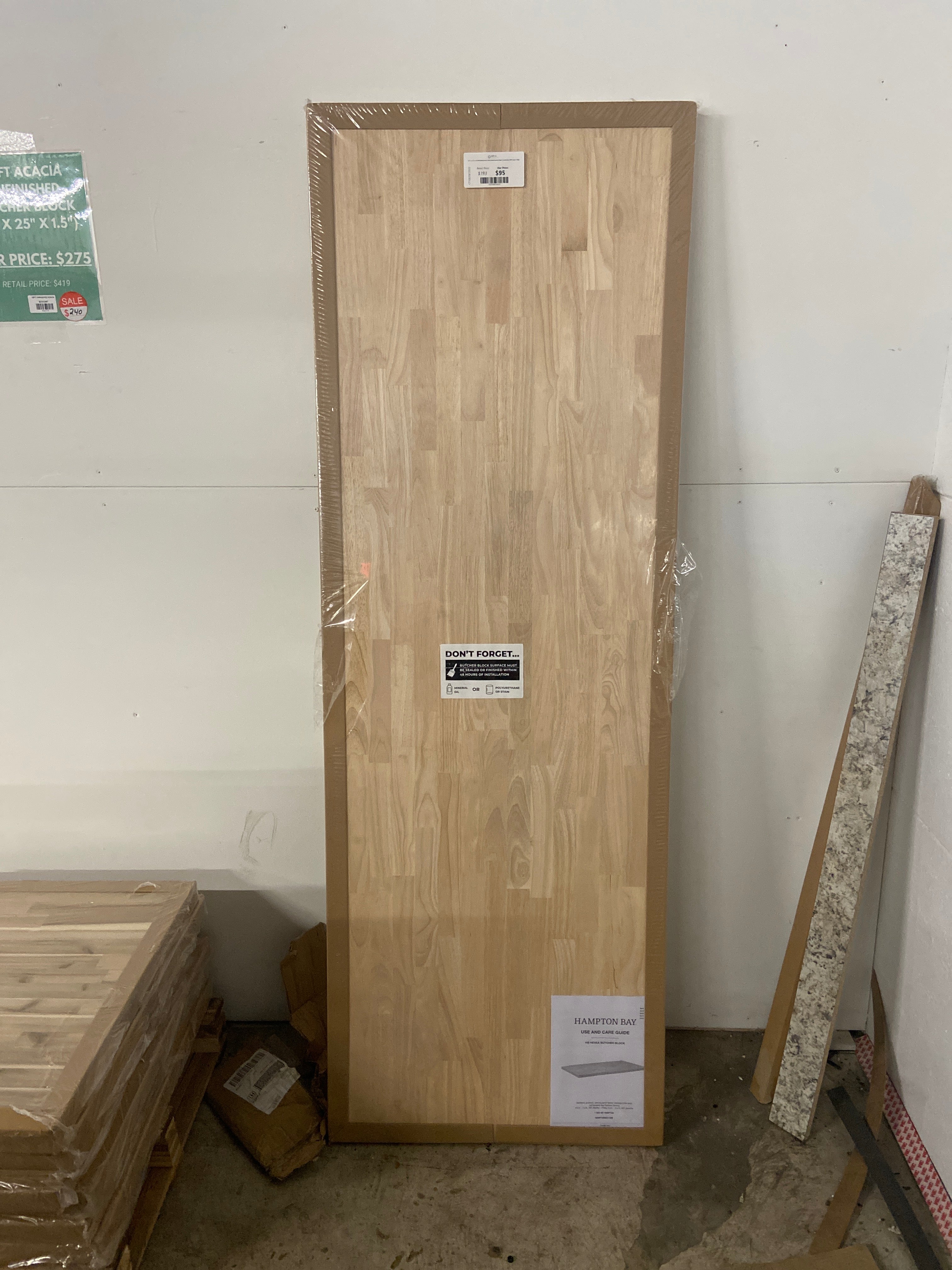 6 ft. L x 25 in. D Unfinished Hevea Solid Wood Butcher Block Countertop With Square Edge