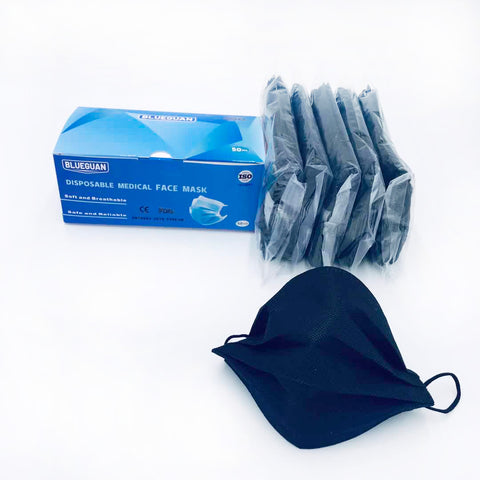 FDA / CE approved Disposable Medical Face Mask, 3 Layers, 50pcs/box, Black,   www.betterlifemart.com