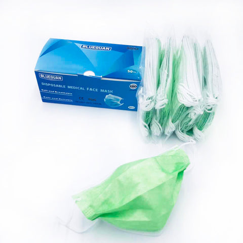 FDA / CE approved Disposable Medical Face Mask, 3 Layers, 50pcs/box, bright green www.betterlifemart.com