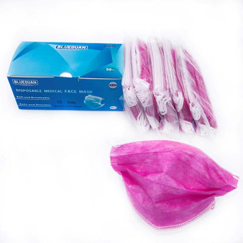 FDA / CE approved Disposable Medical Face Mask, 3 Layers, 50pcs/box, pink, www.betterlifemart.com
