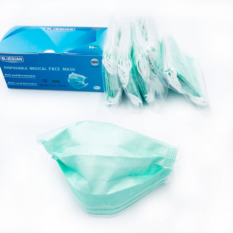 FDA / CE approved Disposable Medical Face Mask, 3 Layers, 50pcs/box, Green, www.betterlifemart.com