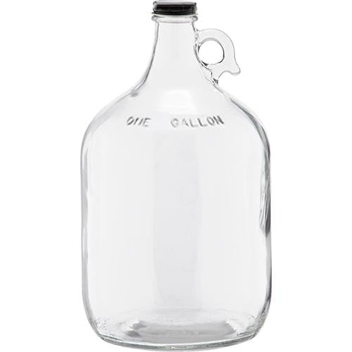 1 Gallon (128 oz) Clear Glass Jug With 38mm Black Polyseal Lid & Cap | Pack  of Two