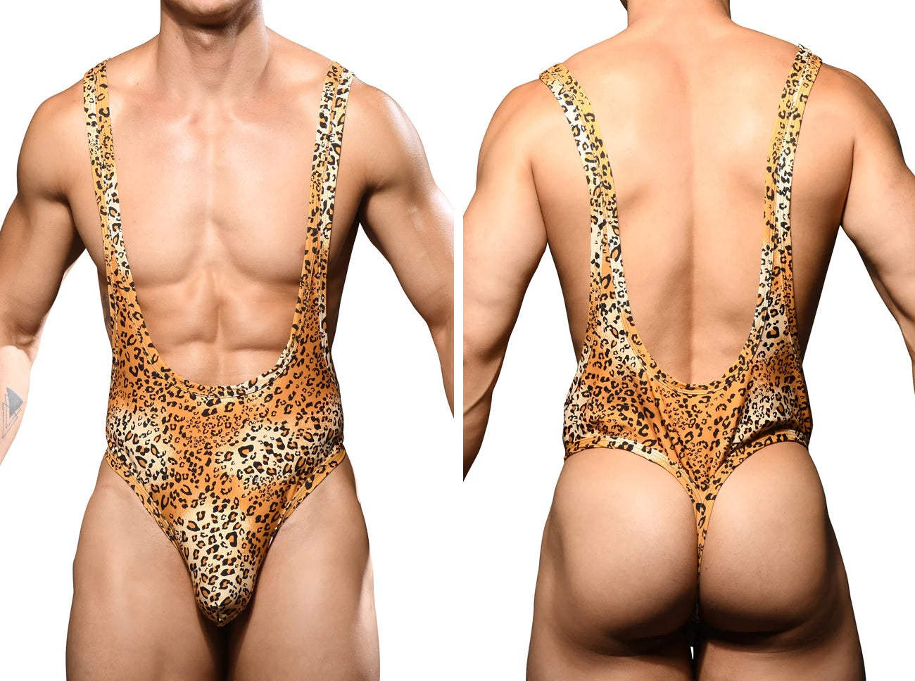 Andrew Christian Unleashed Leopard Swim Boykini Bodysuit for Men w/ ALMOST NAKED Johnnies Closet