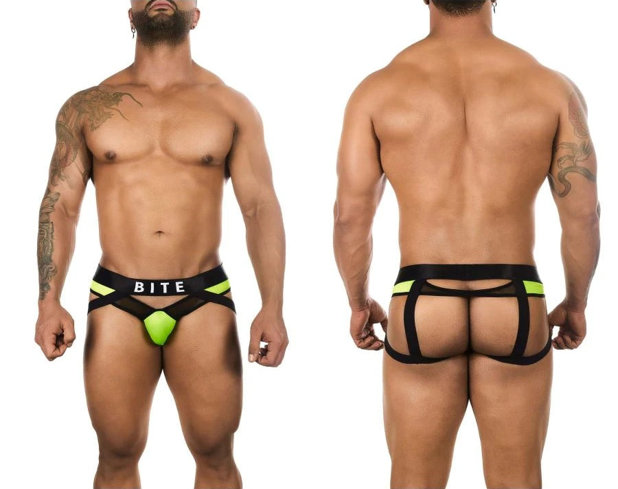 BiteWear BW2023108 Tuxedo Banana Jockstrap Black Green Mens Underwear Johnnies Closet