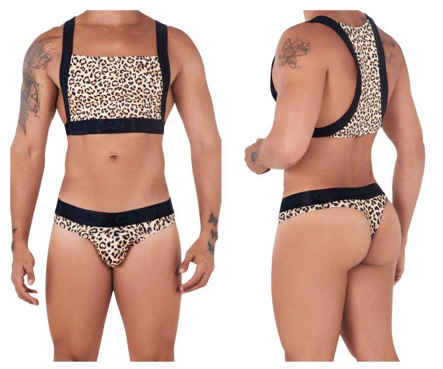 CandyMan 99524 Printed Top and Thong Set Black Cheeta Mens Underwear Johnnies Closet