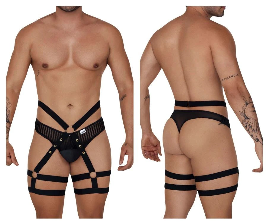 CandyMan 99676 Garter Thongs Two Piece Set Black Mens Underwear Johnnies Closet