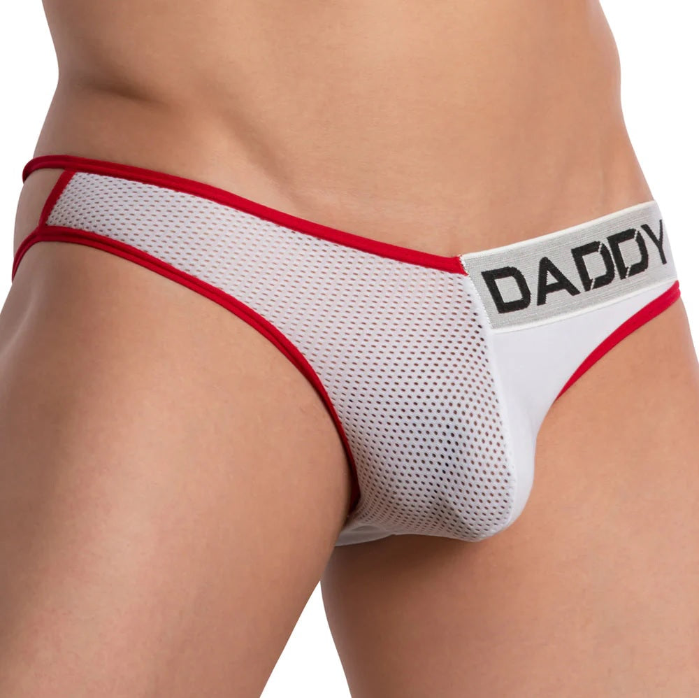 Daddy DDJ029 Side Signature Waistband See-thru Pouch Brief Mens Underwear White Plus Sizes Johnnies Closet