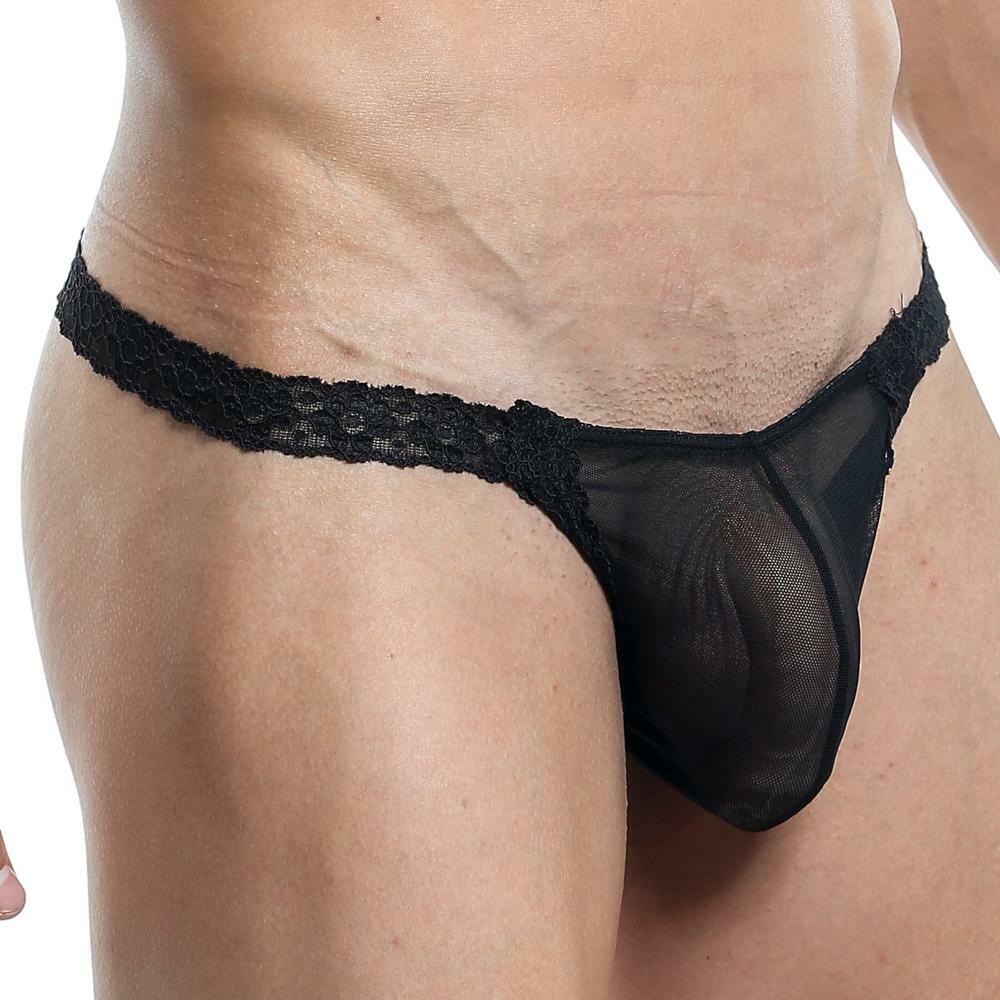 Mens G string Thong with Lace Waist Secret Male Lingerie Black Johnnies Closet