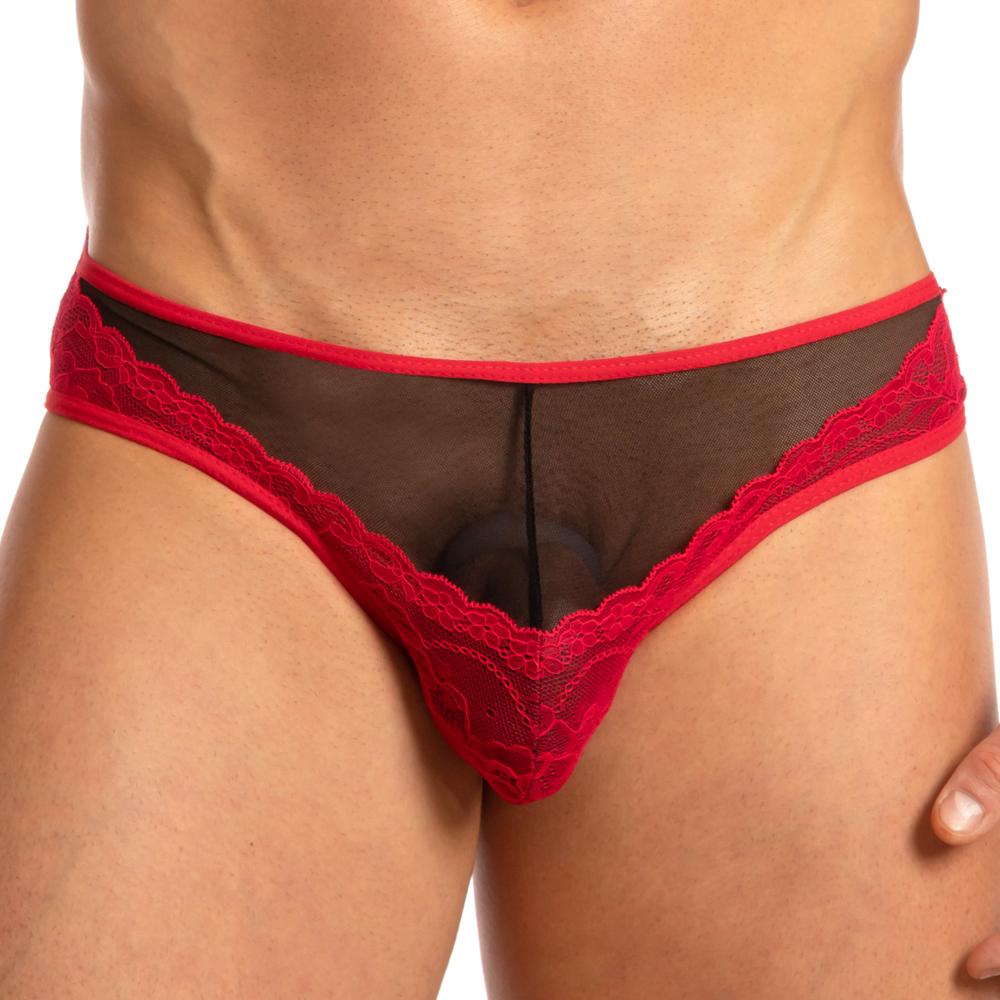 Mens Secret Male French Maid Bikini Brief Black & Red Lingerie Johnnies Closet