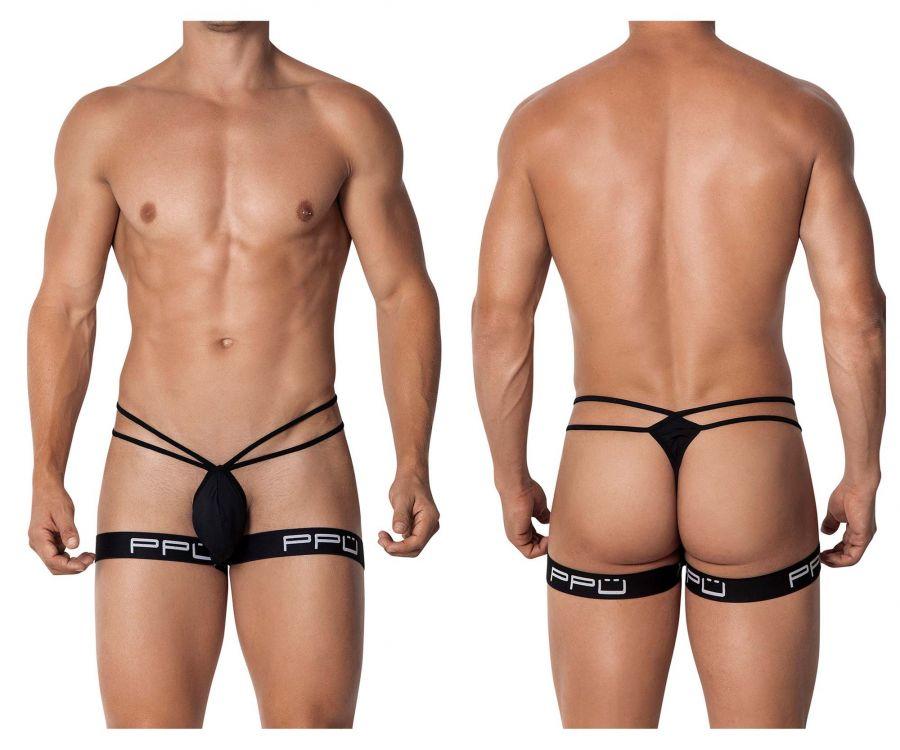 PPU 2110 Garter Thongs Black Mens Underwear Johnnies Closet