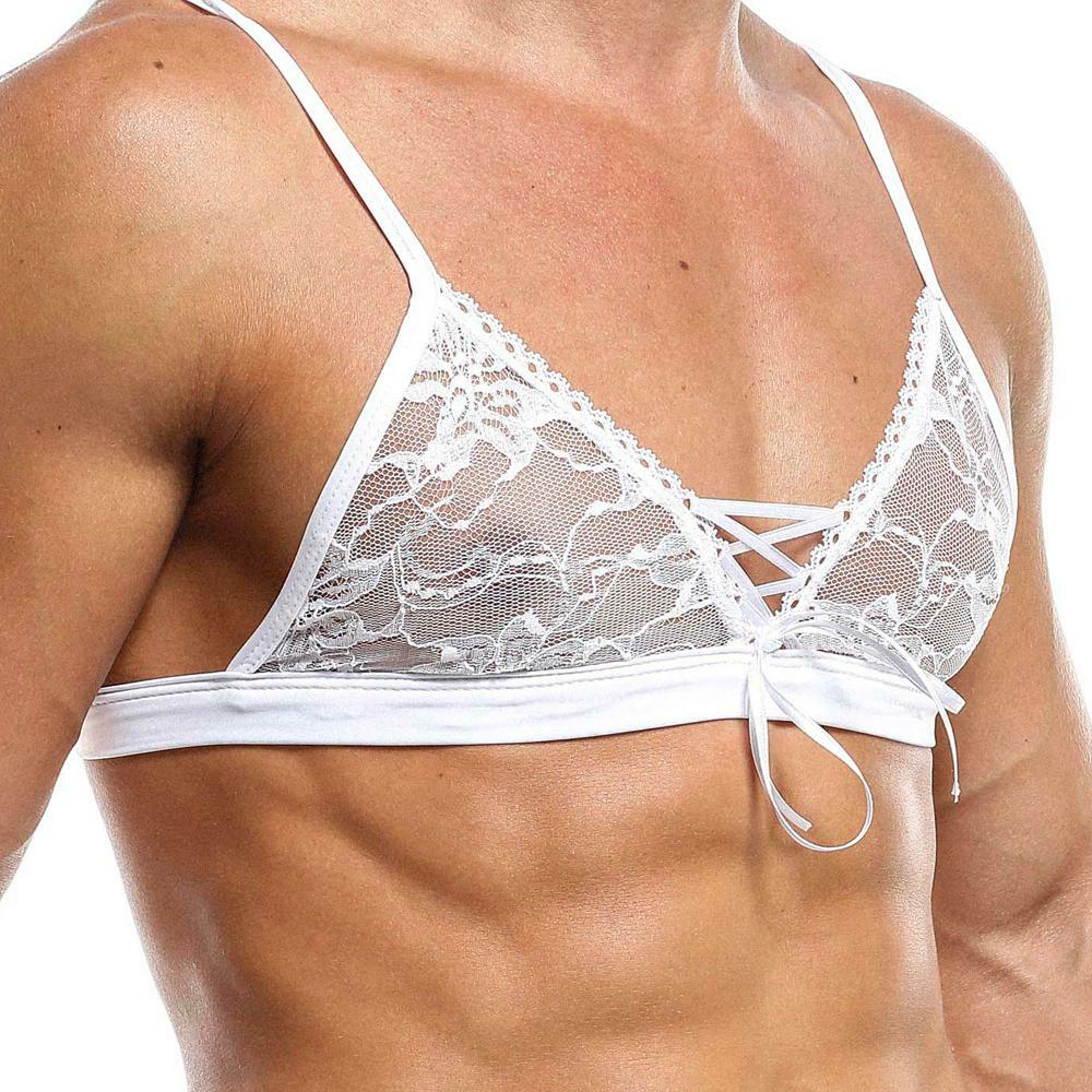 Mens Secret Male Lace Bra Top with Lace-up Front Red