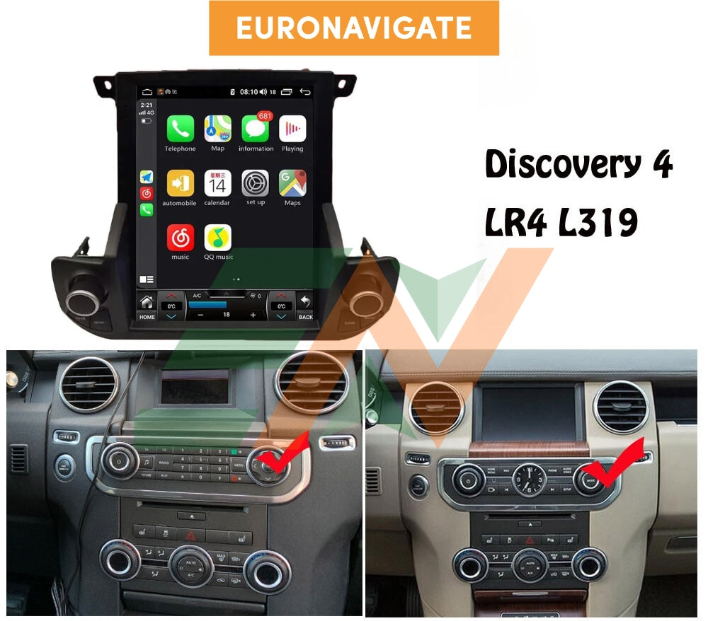 Euronavigate Car Land Rover Discovery 4 Dual Knob Original Style Multimedia System Dash Touch Screen Android Head Unit Display Radio Stereo GPS Navigation Multimedia Player Replacement Carplay Wireless Receiver Reversing Handsfree Plug And Play Aftermarket Accessories
